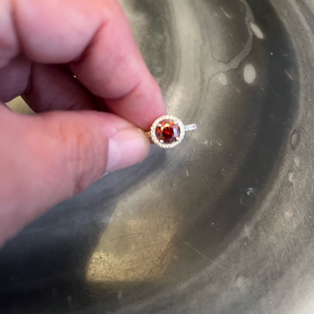 Elegant Sterling Silver Ring With Watermelon Red/White Genuine Moissanite Stones